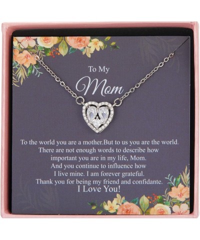 To My Mom Necklace Mother's Day Gift for Mom CZ Love Heart Pendant Necklace Cubic Zircon Jewelry Necklace for Mom Birthday Mo...