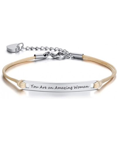 Stainless Steel Inspirational Bracelet For Women Teen Girls-Motivational Mantra Quote Engraved Ajustable Handmade Braided Rop...