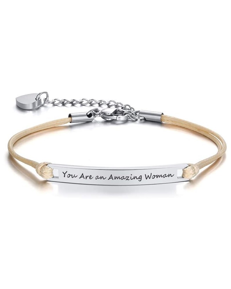 Stainless Steel Inspirational Bracelet For Women Teen Girls-Motivational Mantra Quote Engraved Ajustable Handmade Braided Rop...