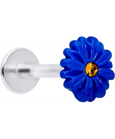 Womens 16G Steel Yellow Accent Blue Sunflower Labret Monroe Lip Ring Tragus Cartilage Stud 5/16 $11.19 Body Jewelry