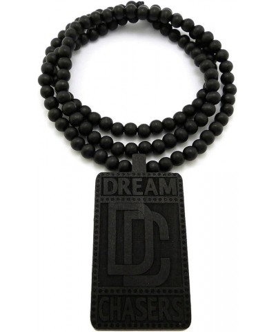 DREAM CHASERS Charm Pendant & 6mm 26" Black Wooden Wood Bead Chain Hip Hop Rapper Style Fashion Jewelry Necklace Gift BLACK $...