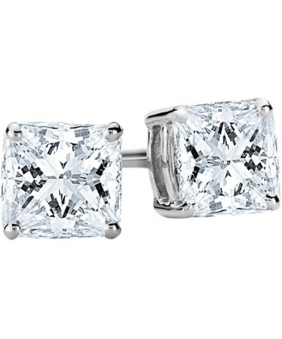 1/2-2 Carat Total Weight Princess Diamond Stud Earrings 4 Prong Screw Back (D-E Color VS1-VS2 Clarity) 0.85 Carat 14K White G...