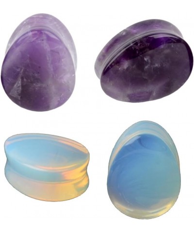 2Pairs Opalite Moon Stone Amethyst Ear Gauges Plugs Tunnels Expanders Stretcher Natural Organic Stone Double Flared Piercing ...