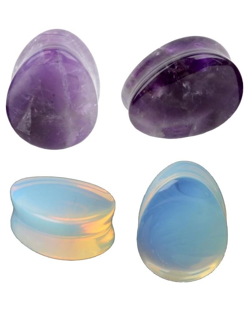 2Pairs Opalite Moon Stone Amethyst Ear Gauges Plugs Tunnels Expanders Stretcher Natural Organic Stone Double Flared Piercing ...