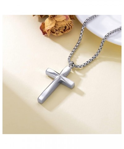 Sterling Silver Cross Urn Necklaces for Men & Women Cremation Memorial Pendant With 20"/22"/24"+2" Chain Exquisite Jewelry(wi...