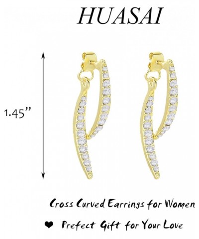 2 Pairs Cross Curved Earrings for Women Fashion Zircon Stick Front Back Linear Drop Earrings Elegant Piercing Curved Earrings...