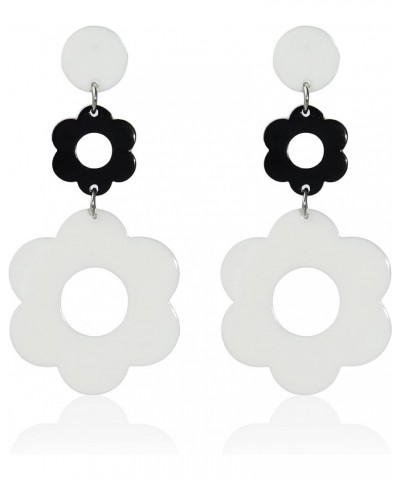 Acrylic Flower Earrings for Women Girl Double Daisy Drop Earrings Resin Y2k Floral White Black 60/70s Earrings White+Black $5...