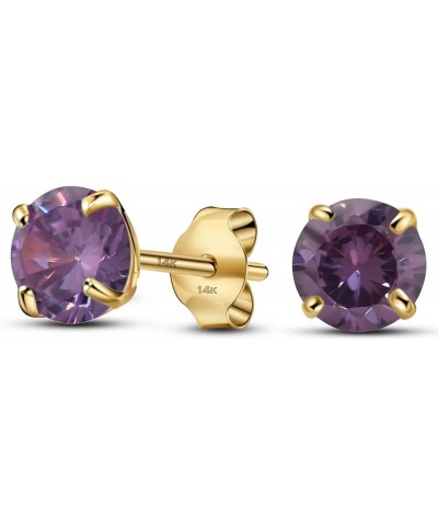 Solid 14K Yellow Gold Round Solitaire Simulated-Birthstone Minimalist Stud Earring 6mm 02-February $25.18 Earrings