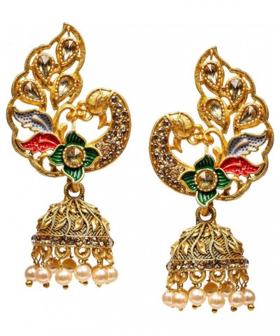 Gold-Plated Kundan Stones Indian Dangler Earrings For Women (Medium Size, Weightless, Color drops) Green $9.89 Earrings