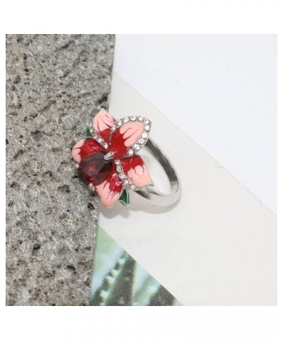 Black Enamel Crystal Flower Ring Elegant Rhinestone Cocktail Statement Rings Uniquely Stylish Fashion Creative Engagement Jew...