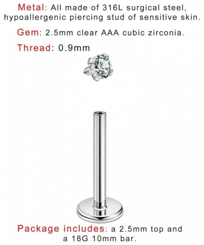 1 Piece 316L Surgical Steel Threaded Labret Studs for Ear and Nose Piercings Silver,2.5mm Clear Zircon,18g 10mm Post $8.11 Bo...