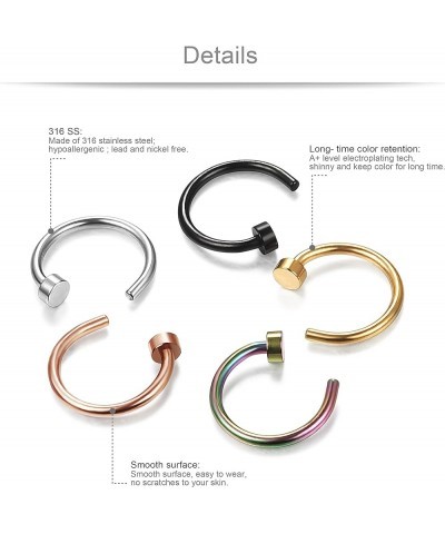 18G 20G 5 Pcs a Set 316L Stainless Steel Nose Rings Hoop Nose Piercing Body Jewelry 18G:8mm $6.50 Body Jewelry