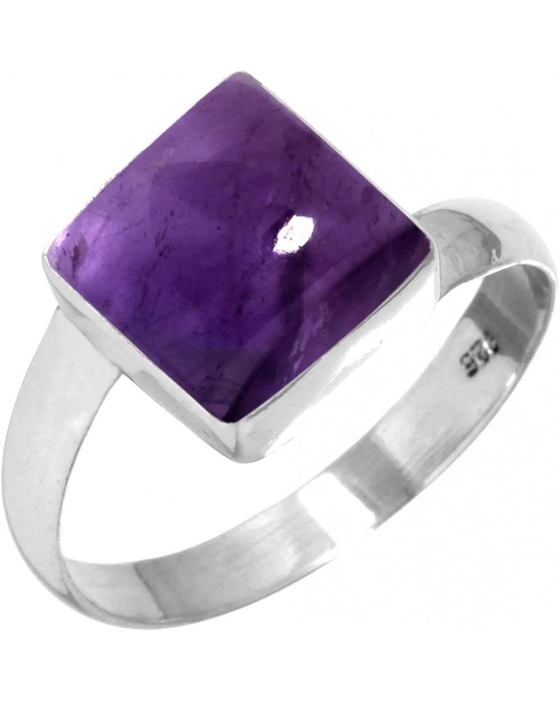 925 Sterling Silver Handmade Ring for Women 10x10 Square Gemstone Fashion Jewelry for Gift (99148_R) Amethyst $15.40 Rings