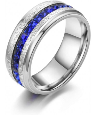 8mm Mens Women Sand Blast Finish Stainless Steel Eternity Ring Blue Cubic Zirconia Anniversary Wedding Engagement Band Size 7...