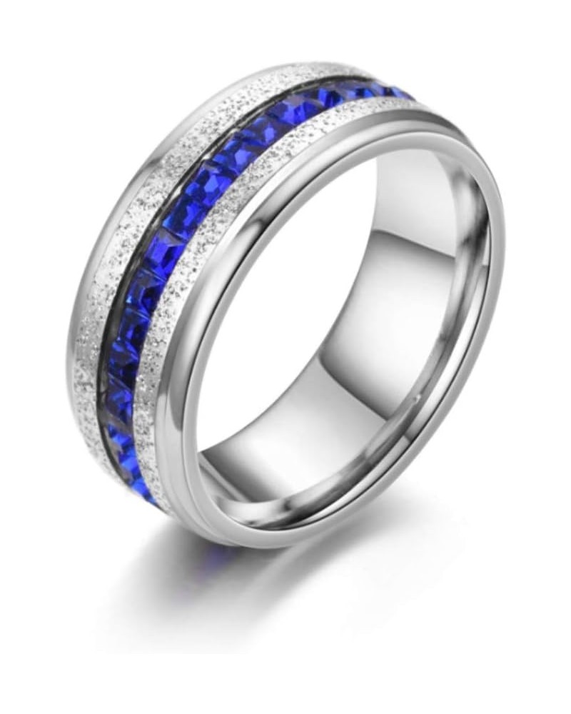 8mm Mens Women Sand Blast Finish Stainless Steel Eternity Ring Blue Cubic Zirconia Anniversary Wedding Engagement Band Size 7...