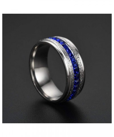 8mm Mens Women Sand Blast Finish Stainless Steel Eternity Ring Blue Cubic Zirconia Anniversary Wedding Engagement Band Size 7...