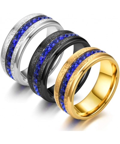 8mm Mens Women Sand Blast Finish Stainless Steel Eternity Ring Blue Cubic Zirconia Anniversary Wedding Engagement Band Size 7...