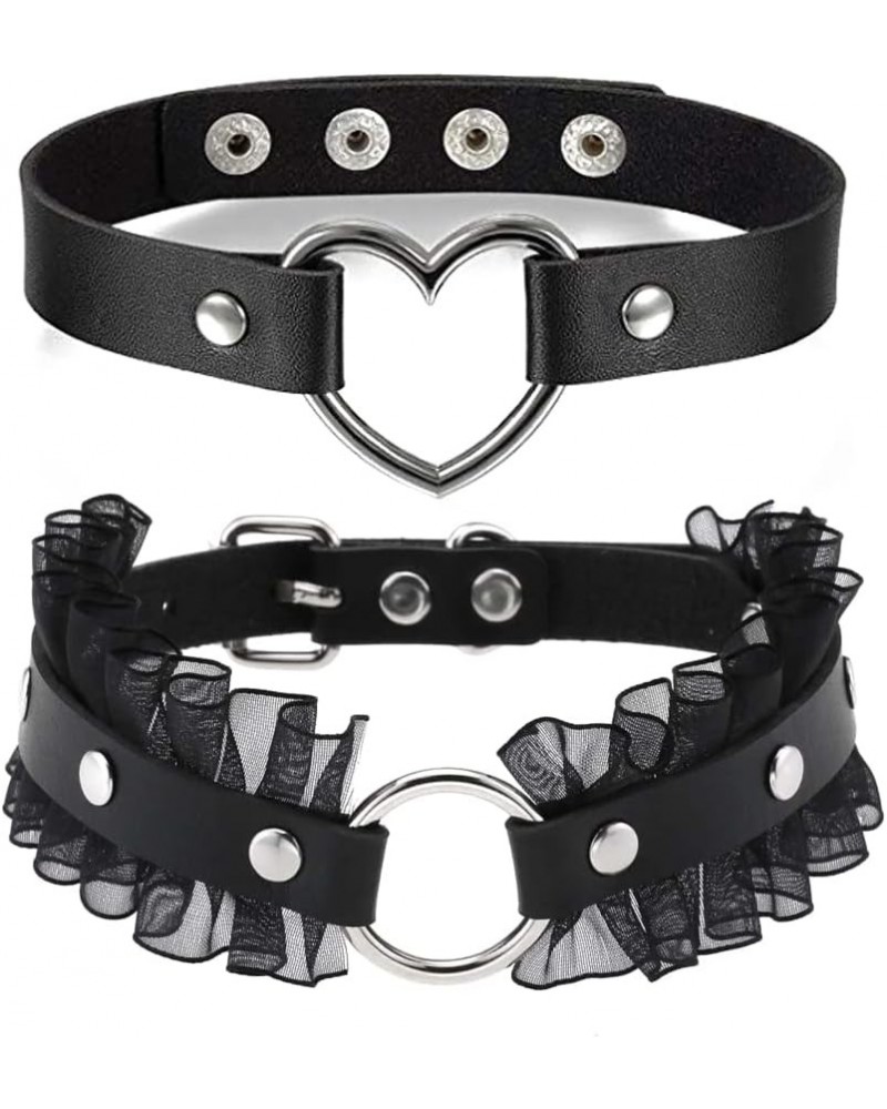 Adjustable Black Fashion Women Men Girls Boy Cool Punk Goth Leather Collar Choker Necklace 2 Black $10.44 Necklaces