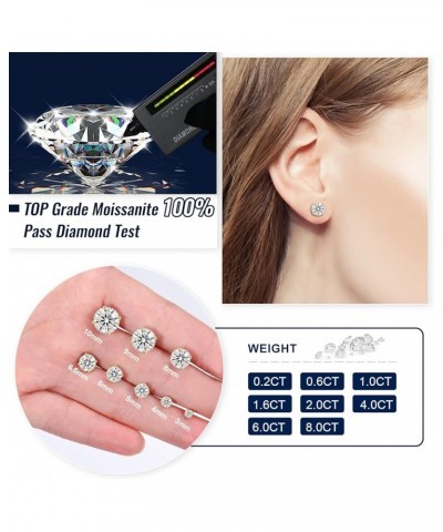 Moissanite Stud Earrings, 0.2CT-8.0CT a Pair Hypoallergenic Earrings D Color VVS1 Clarity Brilliant Round Cut Lab Created Moi...