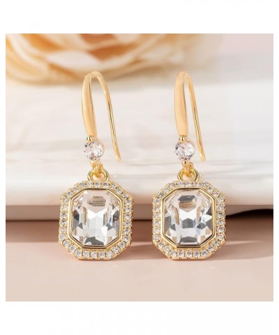 Austrian Crystal Halo Octagon Drop Dangle Earrings for Women 14K Rose Gold Plated Hypoallergenic Jewelry Gifts for Women Girl...