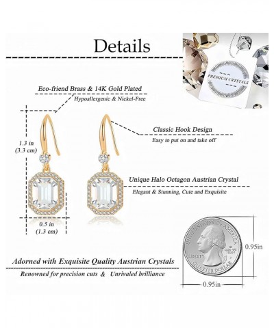 Austrian Crystal Halo Octagon Drop Dangle Earrings for Women 14K Rose Gold Plated Hypoallergenic Jewelry Gifts for Women Girl...