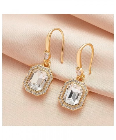 Austrian Crystal Halo Octagon Drop Dangle Earrings for Women 14K Rose Gold Plated Hypoallergenic Jewelry Gifts for Women Girl...