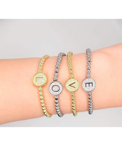 by you Initial Bracelets for Women 26 Letters Alphabet Round Charm Stainless Steel Gold Silver Beaded ball Bracelets Silver -...