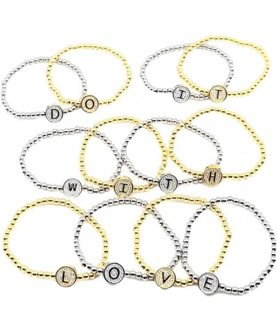 by you Initial Bracelets for Women 26 Letters Alphabet Round Charm Stainless Steel Gold Silver Beaded ball Bracelets Silver -...